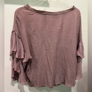 Wishlist Purple Lilac Flutter Sleeve Blouse with Ruffled Design Size L